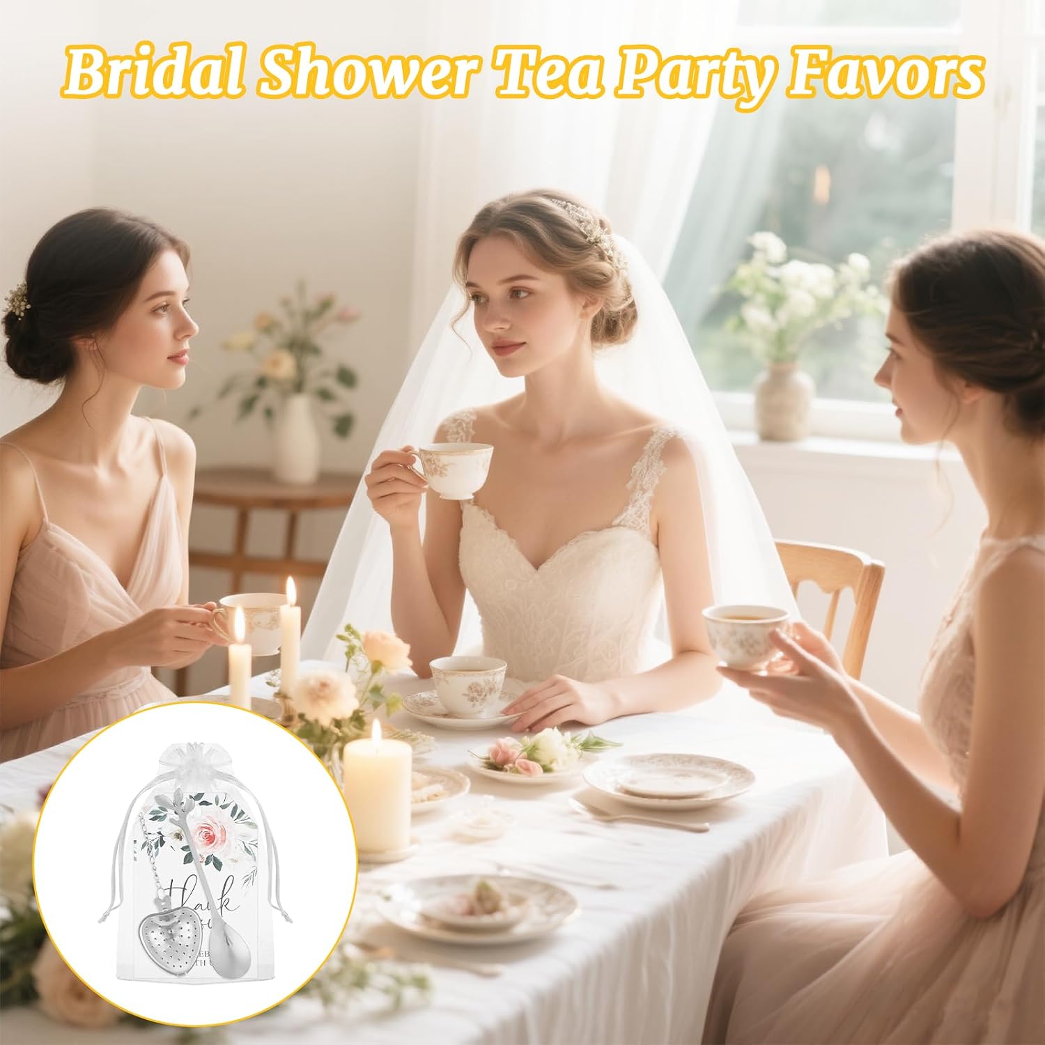 25 Sets Bridal Shower Tea Party Favors for Guest,Wedding Party Favors Include Leaf Tea Spoons Heart Shaped Infuser Balls Thank You Cards and Organza Bags,Bridal Shower Favors Wedding Souvenirs(Sliver）