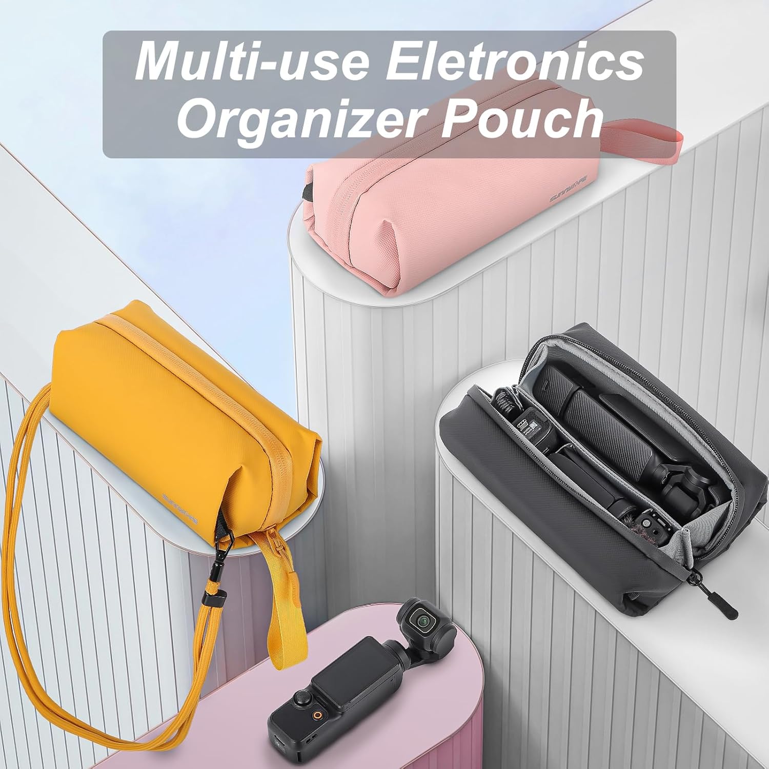 CAPART Carrying Bag for DJI Osmo Pocket 3 2, Action 5 Pro 4 3, Osmo Nano, Insta360 X5 X4 X3, GO 3S 3 ACE PRO, Go Pro Action Camera Charger Data Cables Cards Multi-Use Electronics Pouch (Pink)