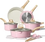 CAROTE 14 Pcs Ceramic Cookware Set, Pots and Pans Set Non Stick with Ceramic Coating, Induction Kitchen Sets, Pink