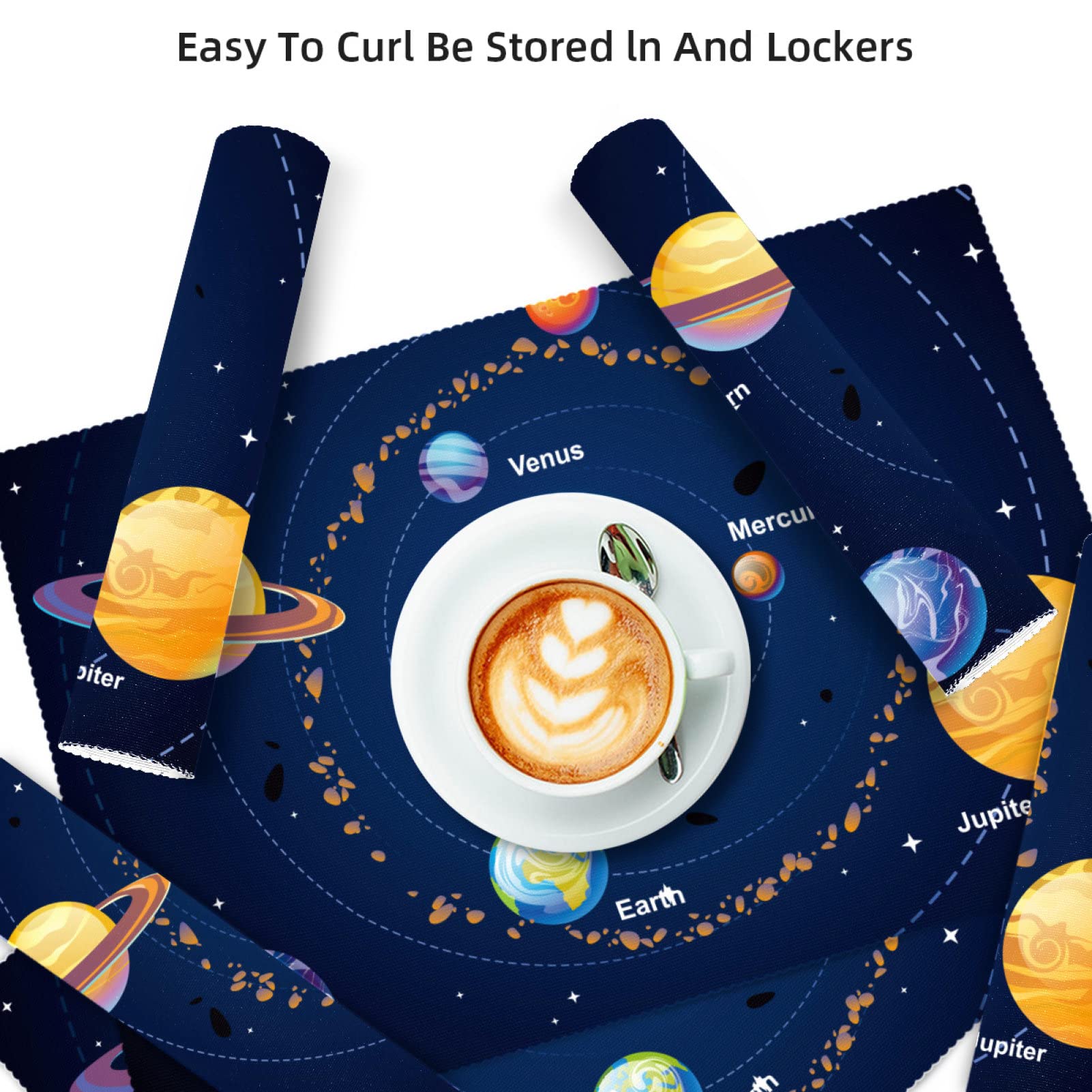 Zonnestelsel Planeten Sterren Maan en Zon Placemats Set van 1 voor Eettafel Wasbare Antislip Placemat voor Kerst Vakantie Verjaardag Party Tafel