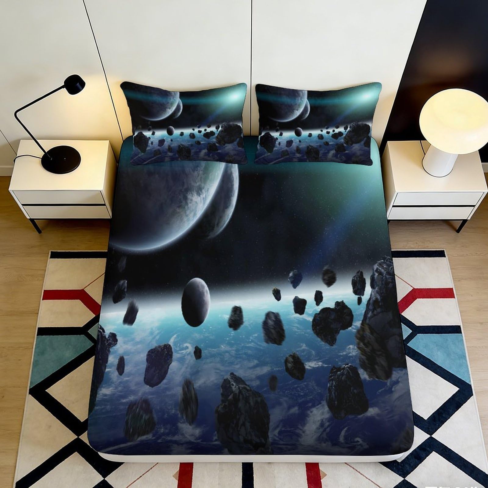 3D Printed Galaxy Starry Sky Fitted Sheet Microfiber Soft Mattress Cover Anti-Slip, Machine Washable, Bedroom Decor 140x200x25cm