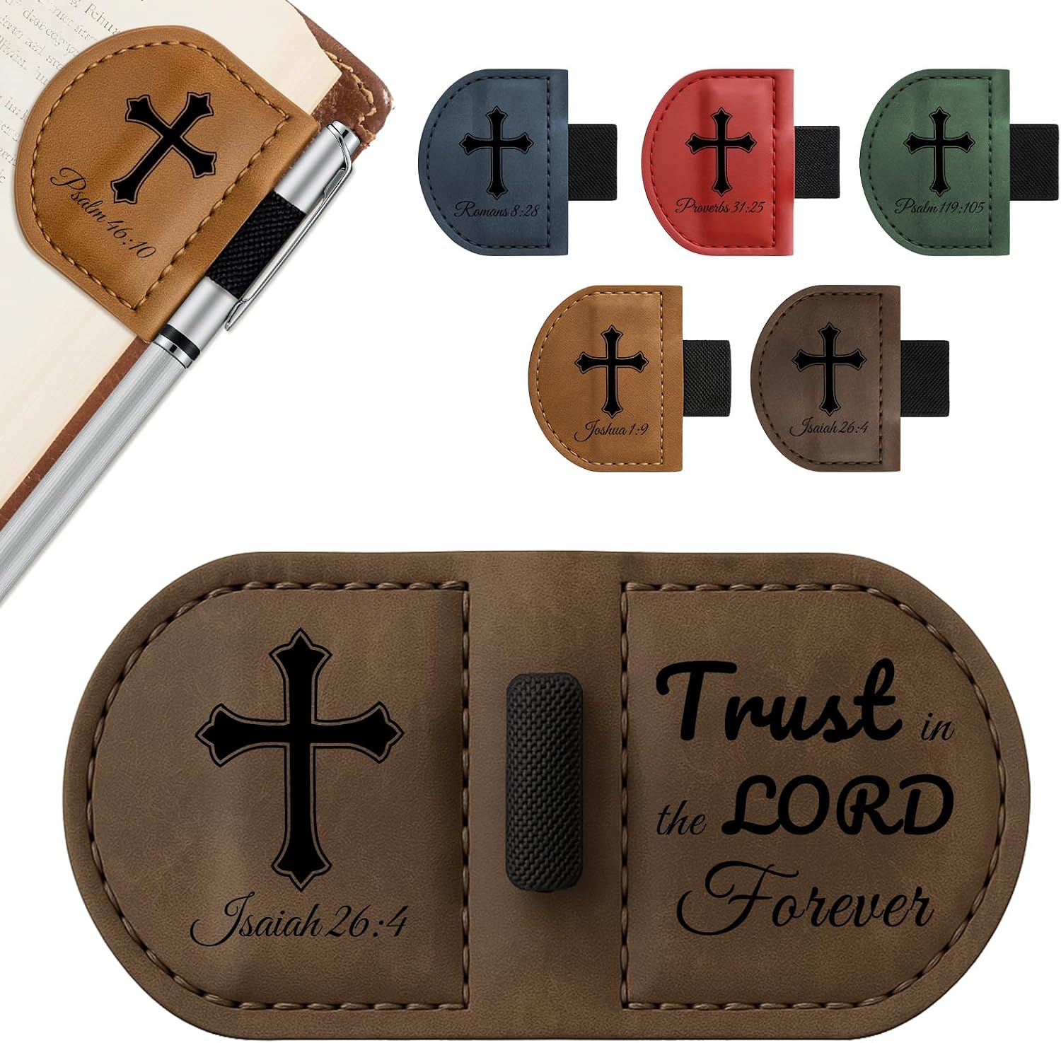 Magnetic Bookmarks with Pen Holder, Bible Bookmark (Coffee-Isaiah 26:4)