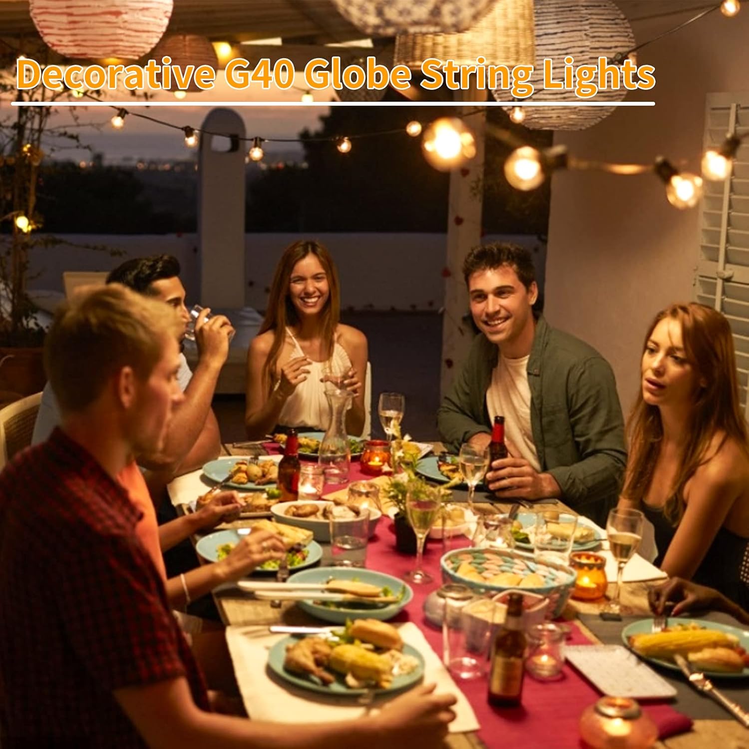 Outdoor String Lights 100FT 2 Pack G40 Globe Patio Lights with 54 Edison Glass Bulbs(4 Spare), Commercial Grade Weatherproof Hanging Lights String for Outside Backyard Porch Party Decor - - 