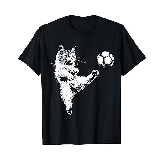 Funny Cat Soccer Ball Graphic Men Women Girls Kids T-Shirt