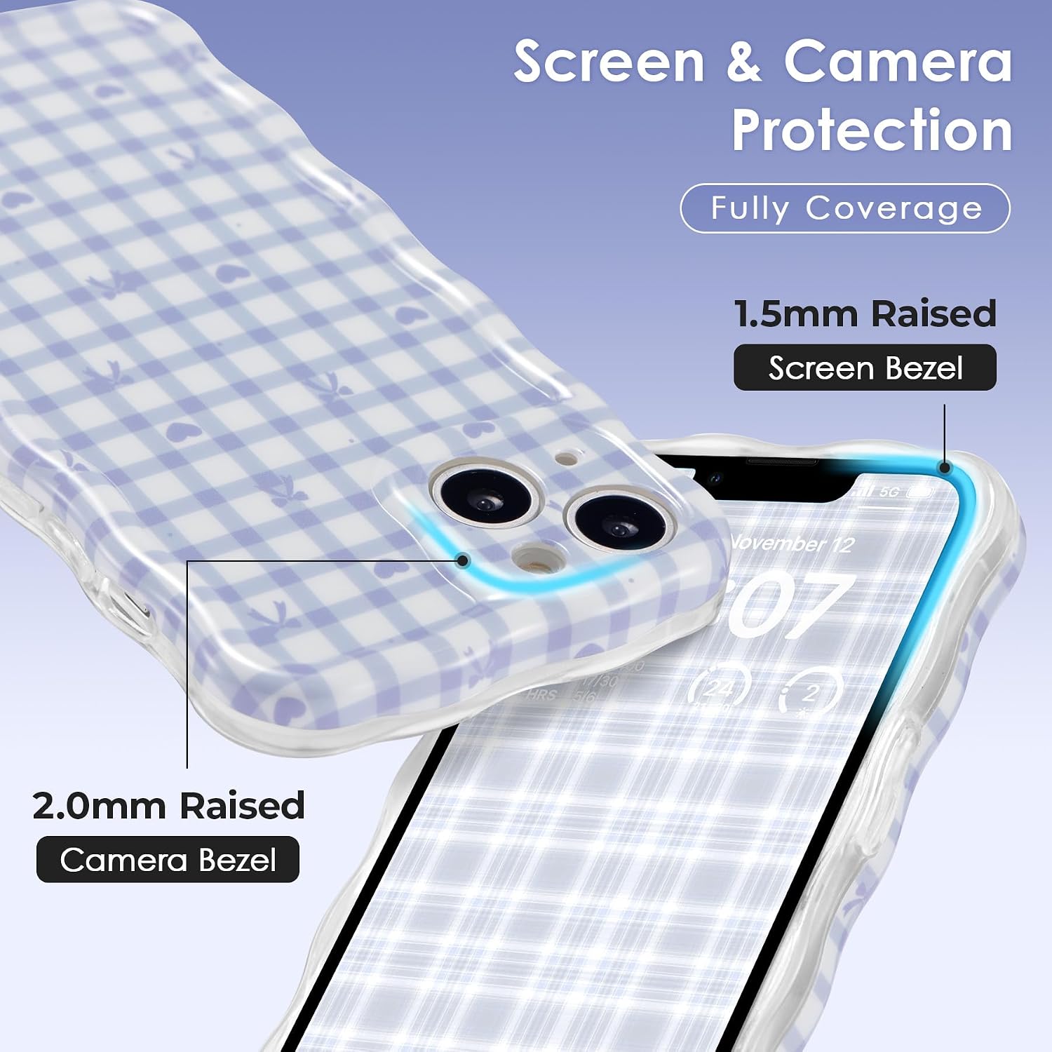 ZCDAYE Wavy Gingham Phone Case for iPhone 14,Blue Checks image 4