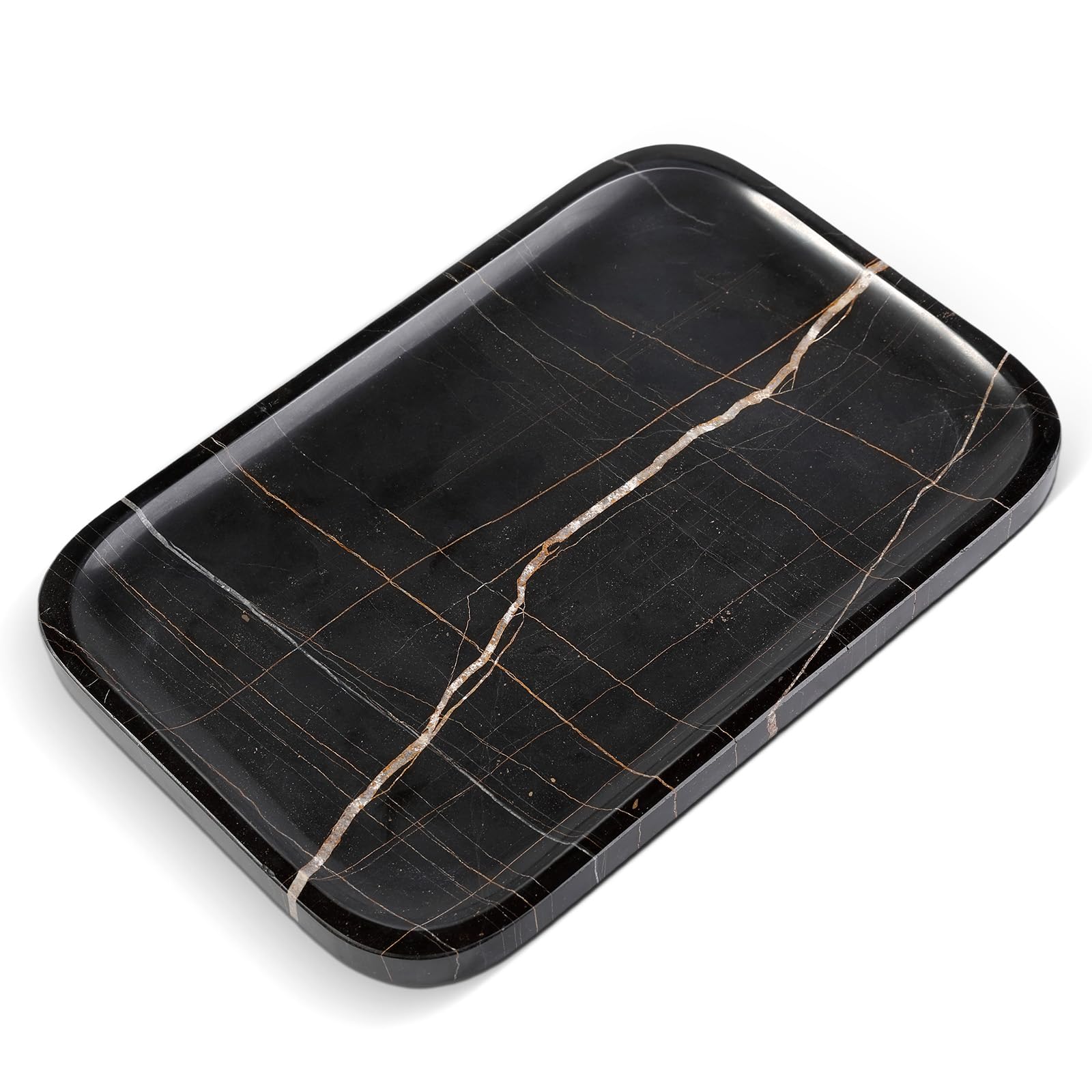 Koville Vassoio in marmo, 30,5 x 20,3 cm, organizer in marmo per piano di lavoro, bagno, cucina, comò, piatto decorativo rettangolare per gioielli, cosmetici, profumi, gingilli (nero)