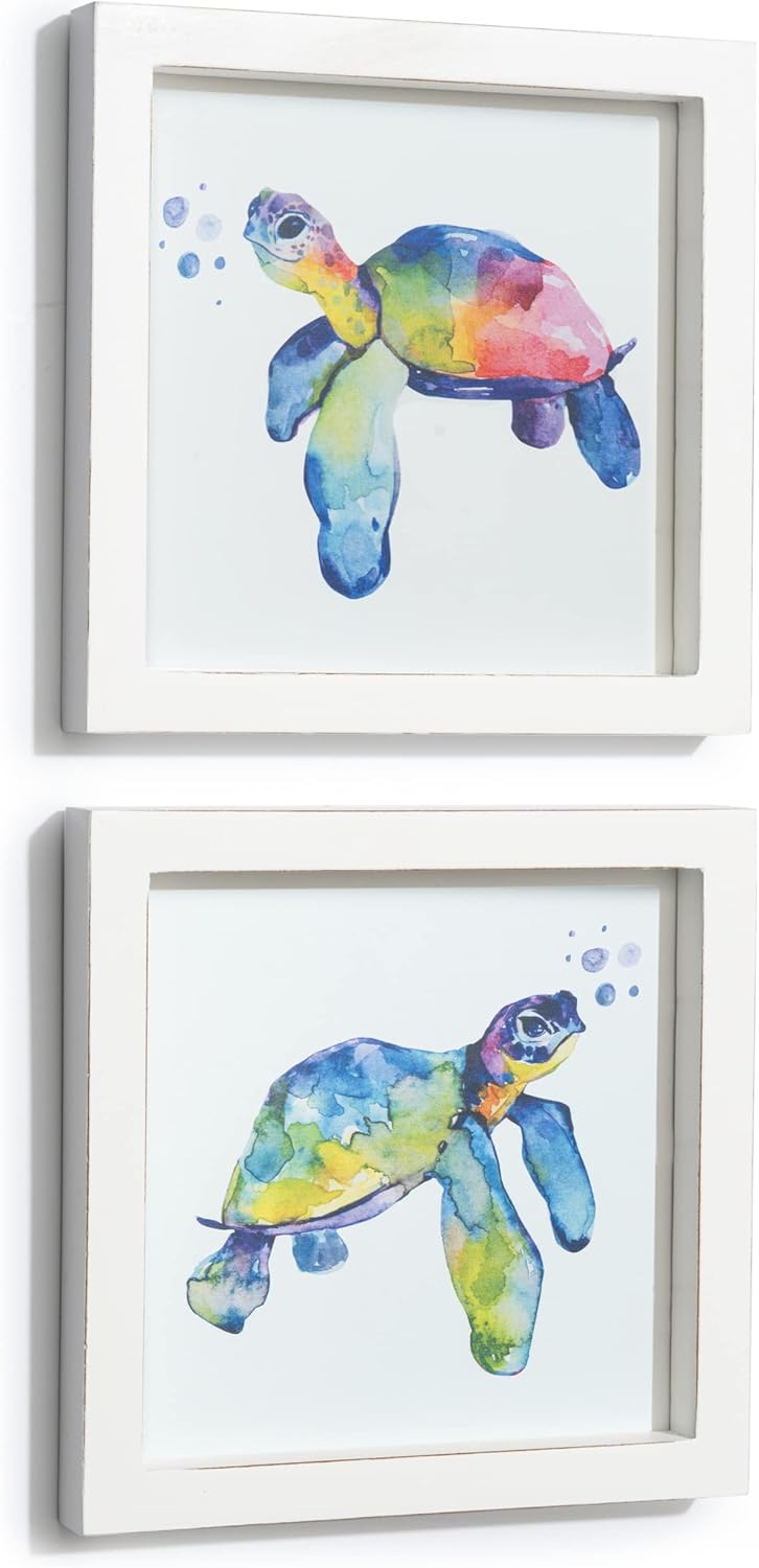 TideAndTales Sea Turtle Wall Decor Framed 9" x 9" Set of