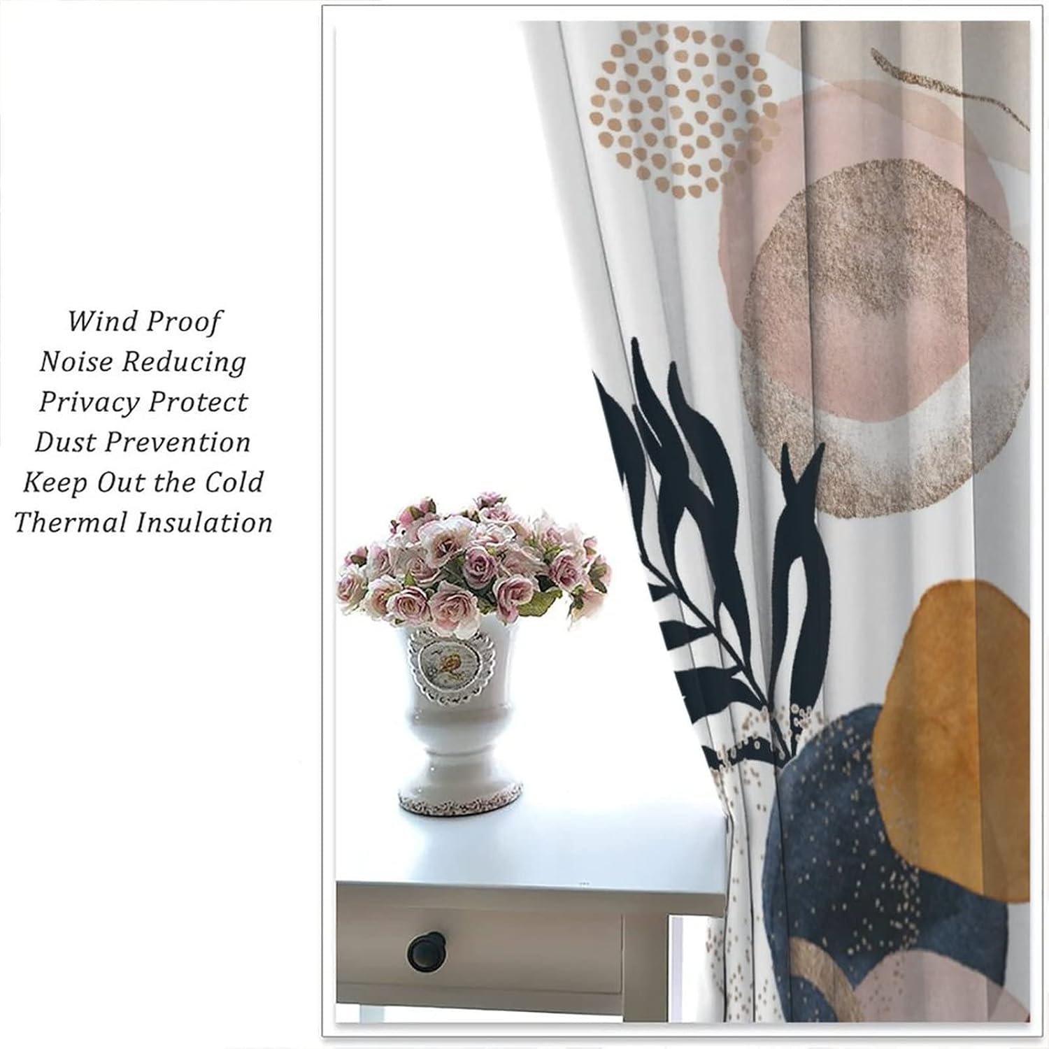 Modern Mid Century Art Rod Pocket Blackout Curtains for Living Room,Thermal Insulated Abstract Boho Geometric Leaves Floral Plant Bedroom Curtains,2 Panels 72L x 31.5W