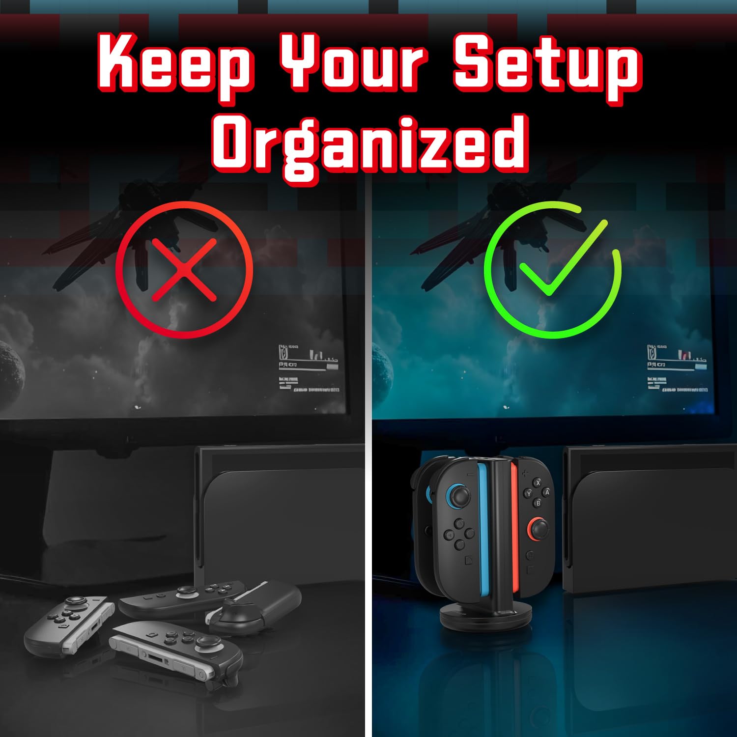 Fosmon Ladestation für Nintendo Switch 2 Joycon Controller – Schnellladegerät 4-in-1 mit RGB-Beleuchtung (9 Modi) und LED-Anzeige – Joycon 2 Controller Ladegerät | Premium bidirektionale magnetische 4-in-1-Ladestation Dock Base Tower kompatibel mit Ninten