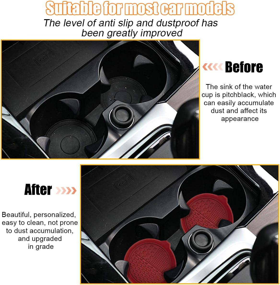 Mandark 4PCS Car Cup Holder Coaster, Silicone Anti-Slip Vehicle Insert Water Bottle Mat, Automotive Interior Insulation Drink Cup Pad Decor Accessories, Universal for SUV, Sedan, Truck (Wine Red)