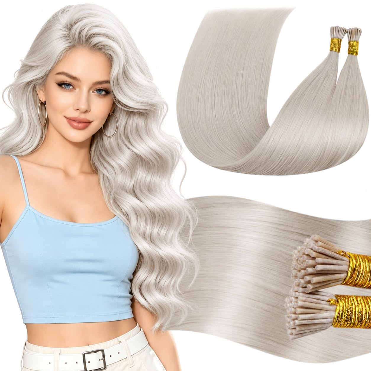  Itip Human Hair Extensions, Cold Fusion, Platinum Ash Blonde 14 Inch