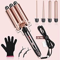 Vista 9 de Juego de rizador 5 en 1, varita rizadora con 3 barriles y 4 rizadores intercambiables, rizador de pelo de doble voltaje con control de temperatura