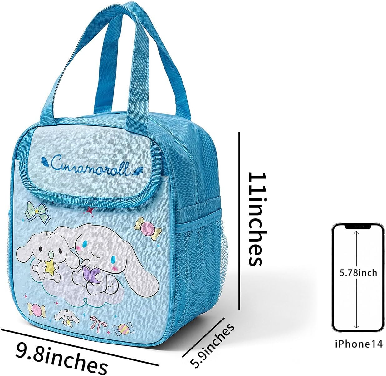 Cartoon Insulated Lunch Bags,Reusable Insulated Lunch Box, Leakproof Lunch Tote Bag, Easy To Clean Picnic Box Bento Bag, for Women Men Office Hiking Outdoor (Blue) - Image 2