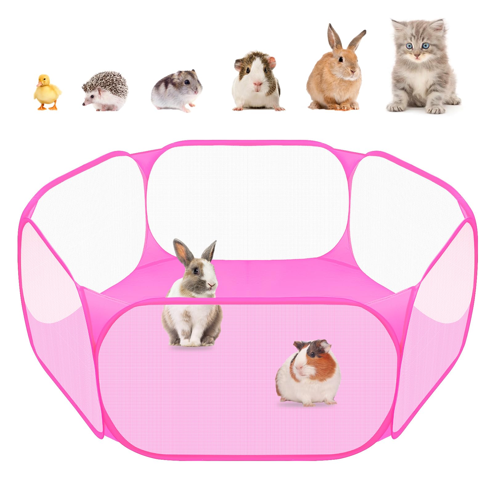 Amakunft Small Animal Playpen, Pop-Up Portable Play Yard for Guinea Pigs, Rabbits, Hamsters, Hedgehogs, Foldable Exercise Fence with Breathable Mesh for Indoor Outdoor Use