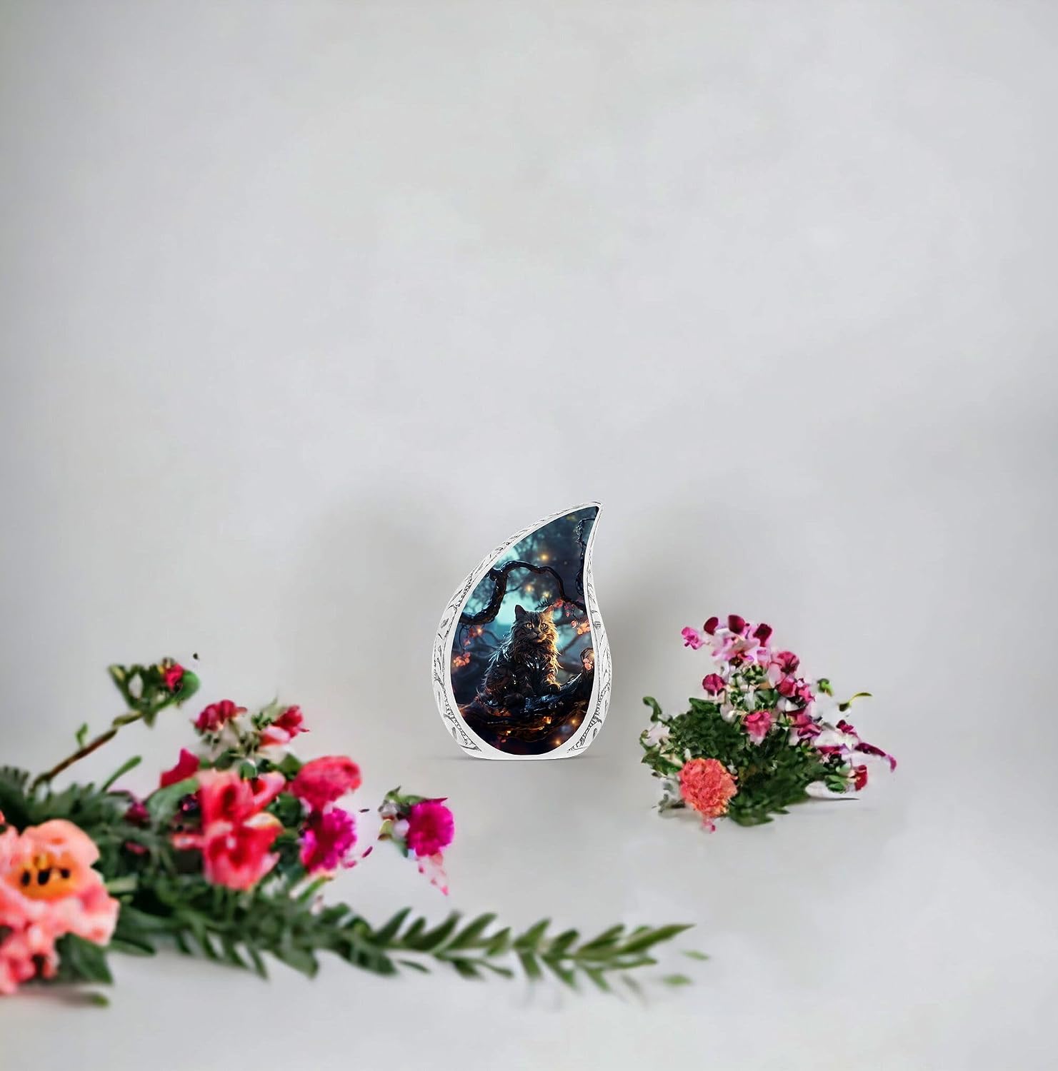 Mystic Forest Cat Teardrop Urns, Small Urns for Human Ashes, Urns for Human Ashes Adult Female, Metal Miniature Urn 3 Inch 1 Pcs, Urn for Ashes Adult Male, Cremation Keepsakes for Ashes
