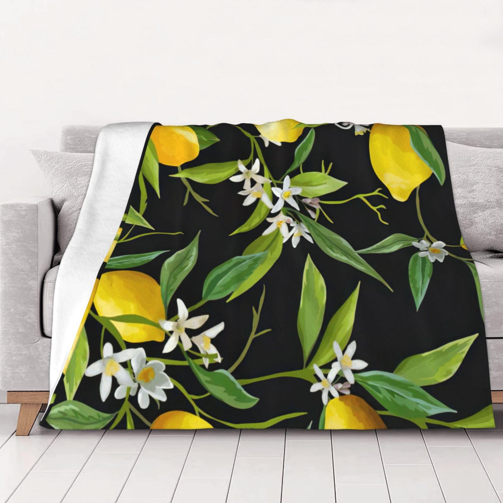 Couverture en flanelle imprimé fleurs citron plaid lit d'appoint jeté canapé toutes saisons