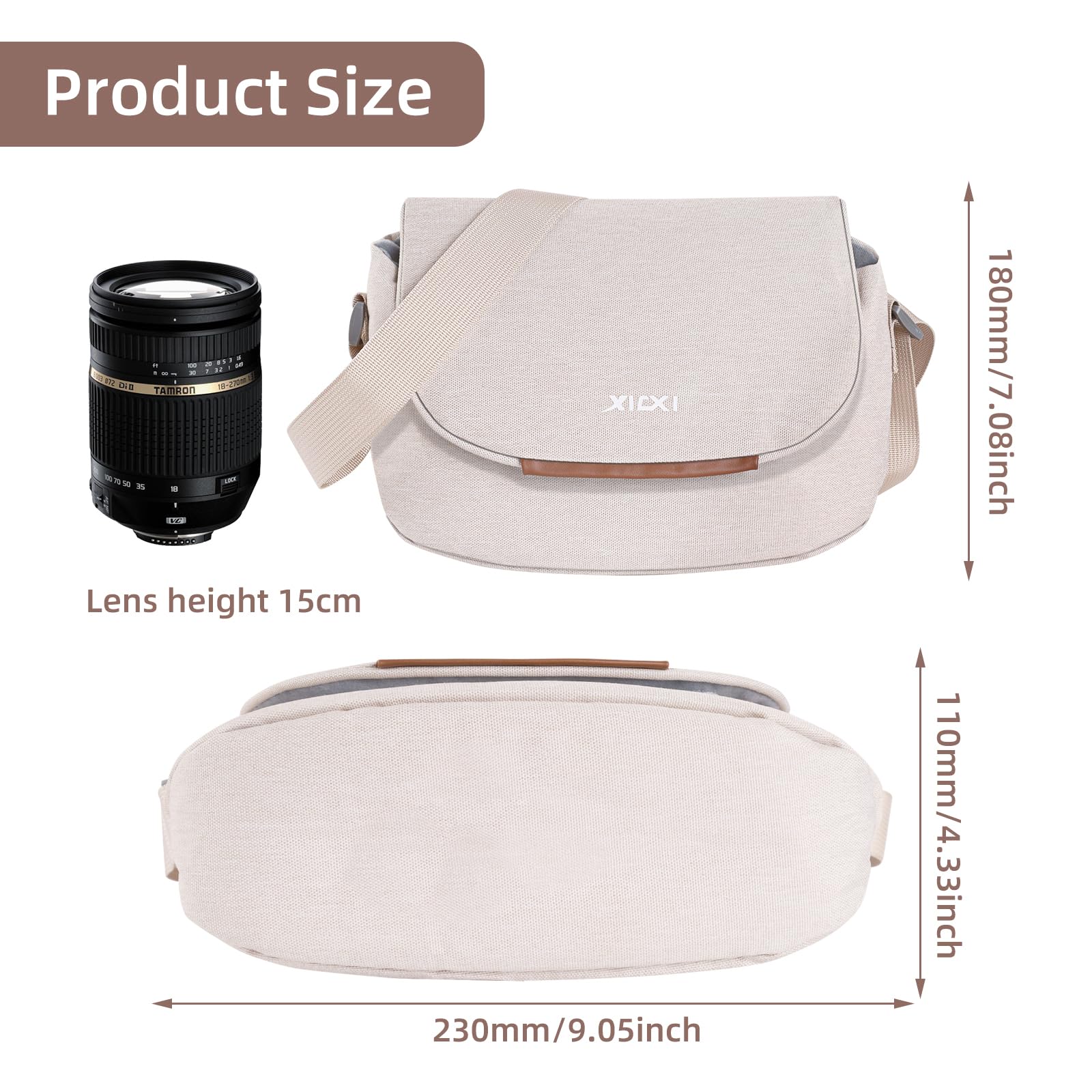 Hainue Sac Appareil Photo SLR,Crossbody Bandoulière Housse de Protection pour Appareil Photo,Sac Photographe avec Rembourrage Intégré est Compatible avec Canon/Sony/Nikon (Beige)