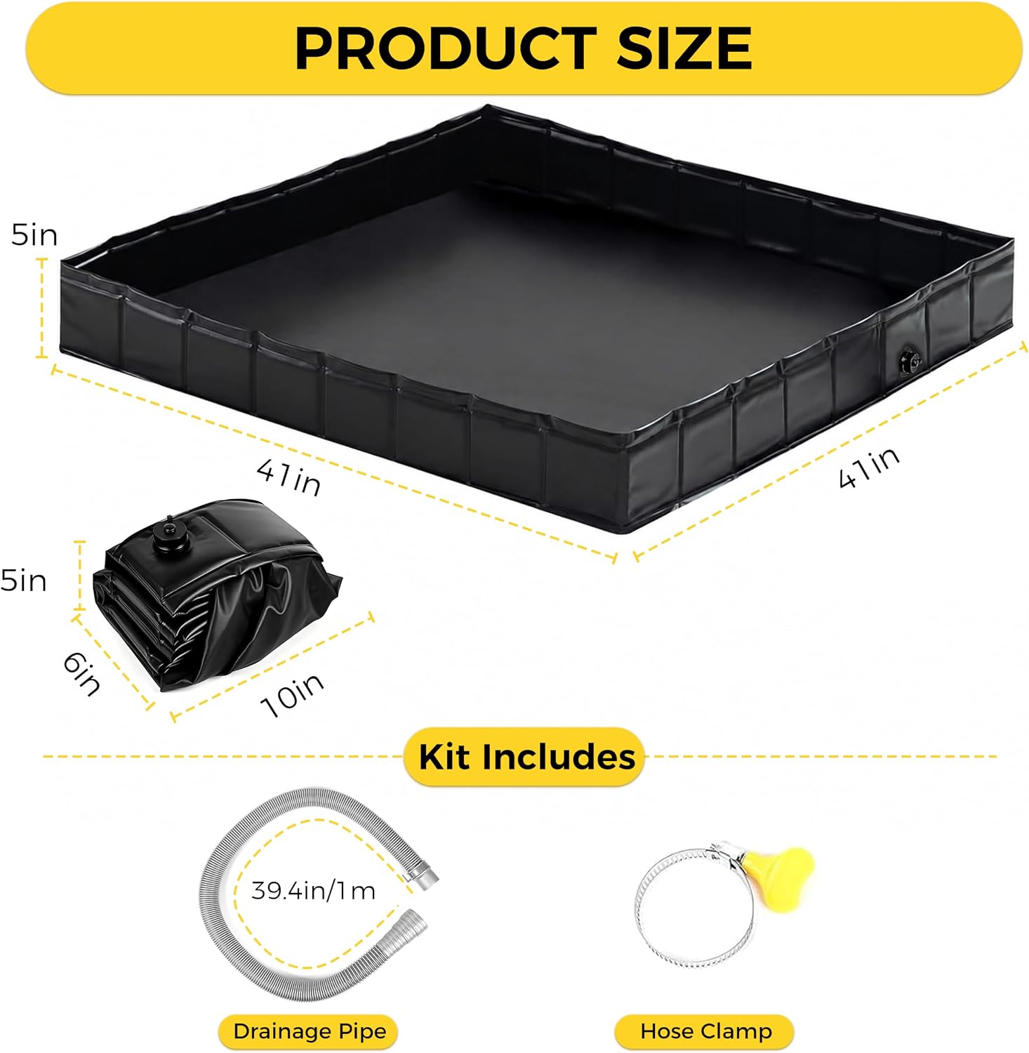 hillhub Portable Shower Pan 41x41x5 Inch, Foldable Drain Base