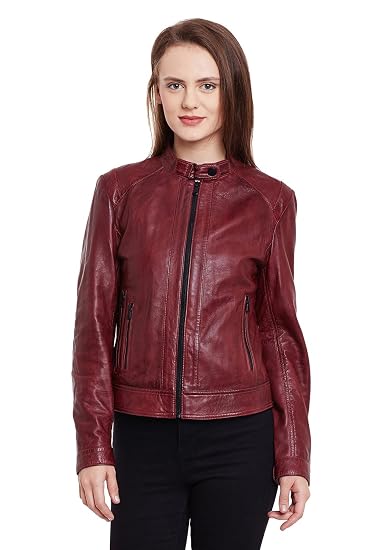 Cherry SNAP Collar Leather Jacket 