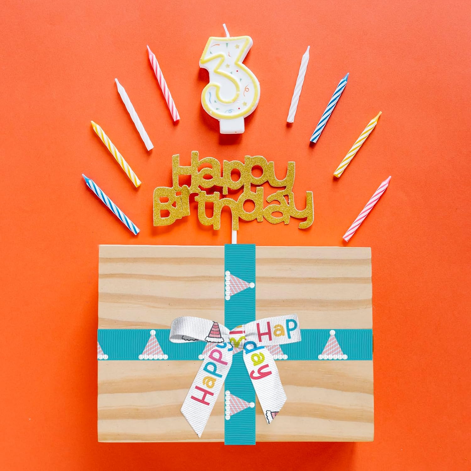 ABTOLS 6 Rolls 18 Yard Happy Birthday Ribbon 3/8" Bear Ballon Grosgrain Colorful Cake Hat Flag Wrapping Craft Baby Shower for Home Party Favors Decor - Image 3