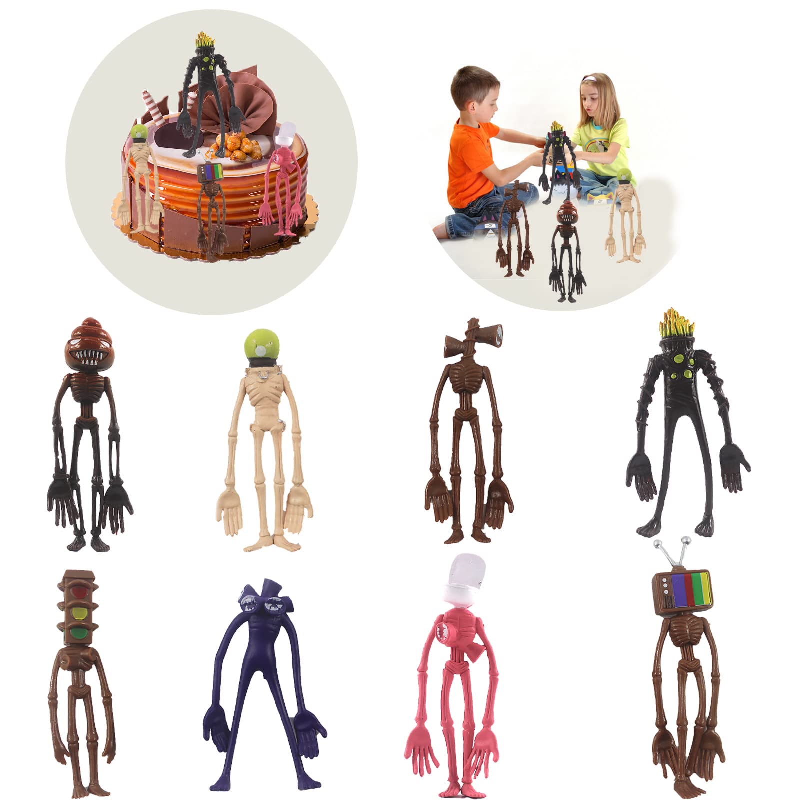 Birthday Cake Toppers Figures Siren Head Birthday Cake Topper Decoration Figures Siren Head Birthday Mini Figures Siren Head Birthday Cupcake Topper Figurines 8Pcs Siren Head Birthday Cake Figures