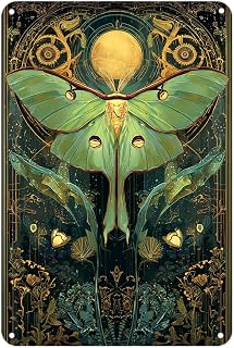 Luna Moth tin sign, Vintage Luna Moth Art Nouveau Metal Sign print Aesthetic Room Decoration for Home Bedroom Kitchen Bar Coffee Bathroom Indoor Outdoor Wall Decor, 8 X 12 IN