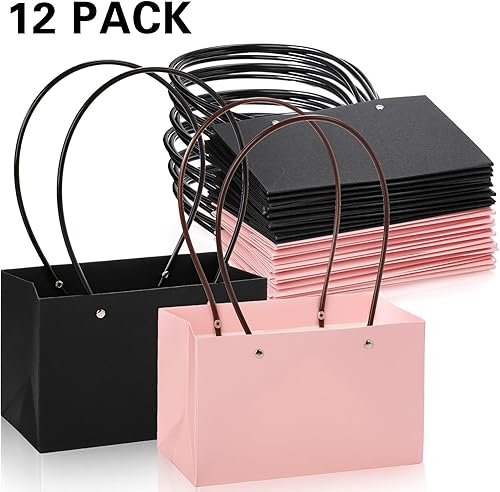 Miniatura 7 de DEAYOU Paquete de 12 bolsas de regalo de flores de papel kraft, caja de ramo con asa, pequeñas bolsas de papel con forro impermeable para arreglos