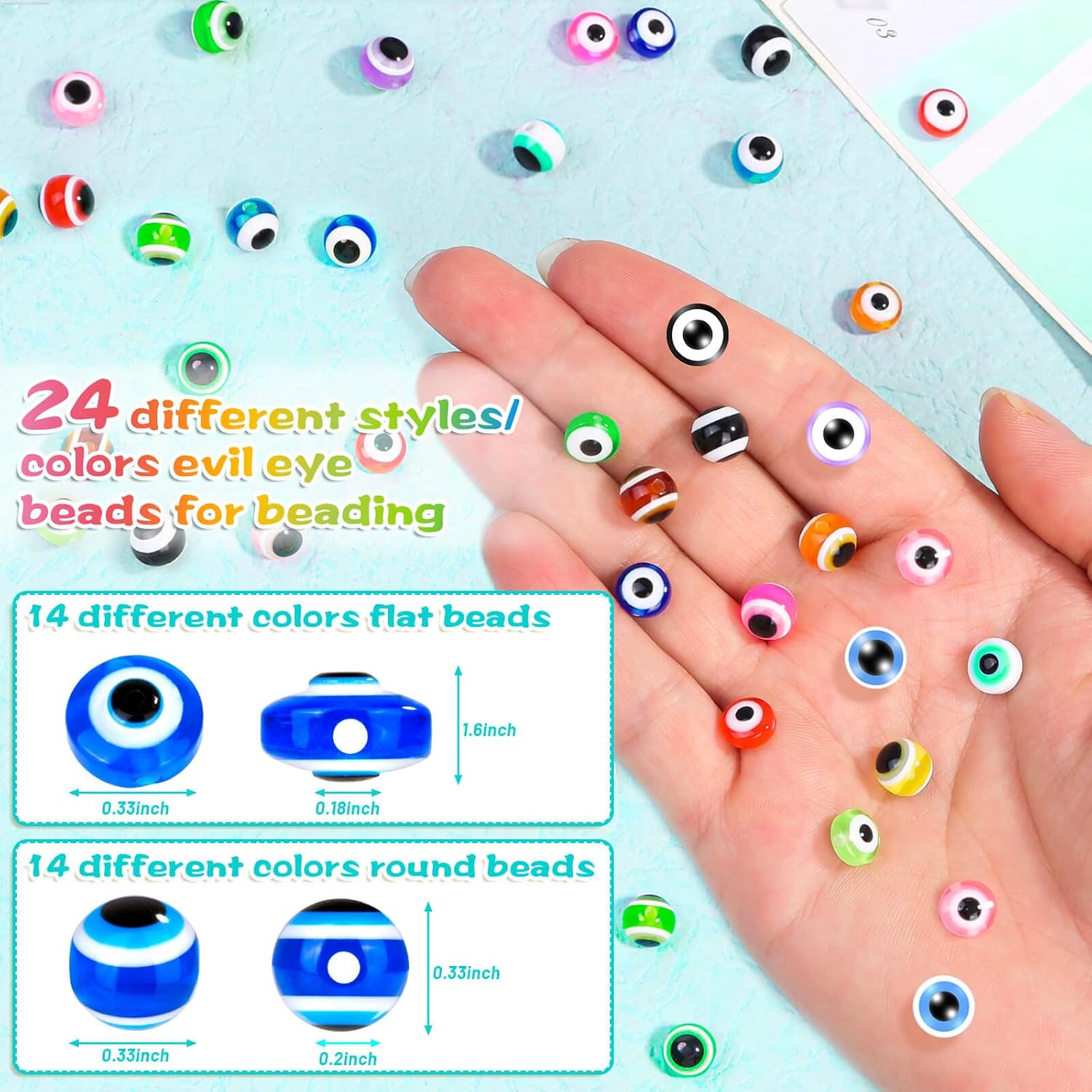28 Styles Evil Eye Beads Bracelets Kit, Shynek Evil Eye Beads for Bracelets, Evil Eye Charms for Jewelry Making(8mm)