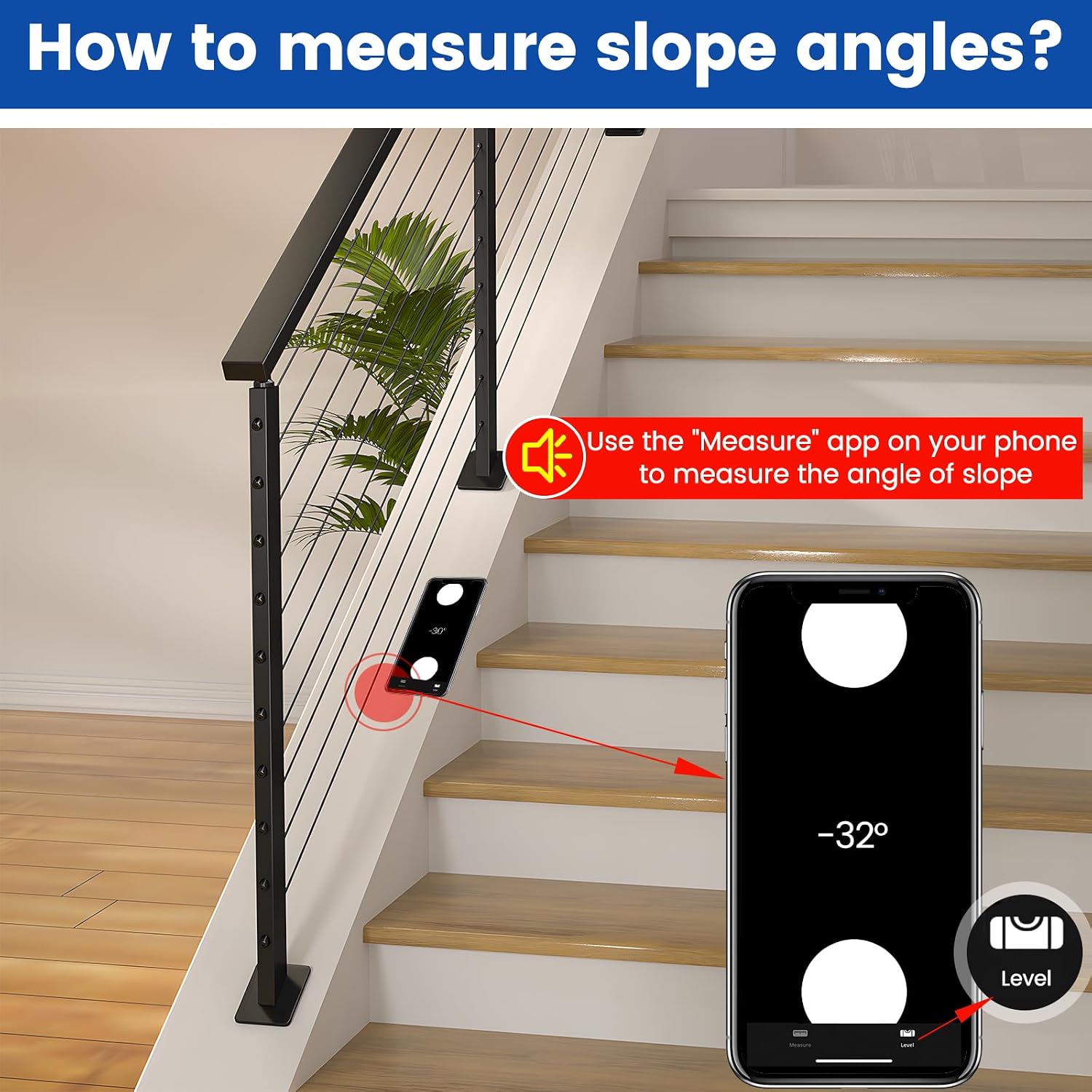 Muzata 36" Black Slope Cable Railing Post with 5° Spacer PR11 BA4S | 36"×1"×2" Slope Post for 25-40 Degrees, T304 Stainless Steel Cable Railing System, Easy DIY Installation with User Guide