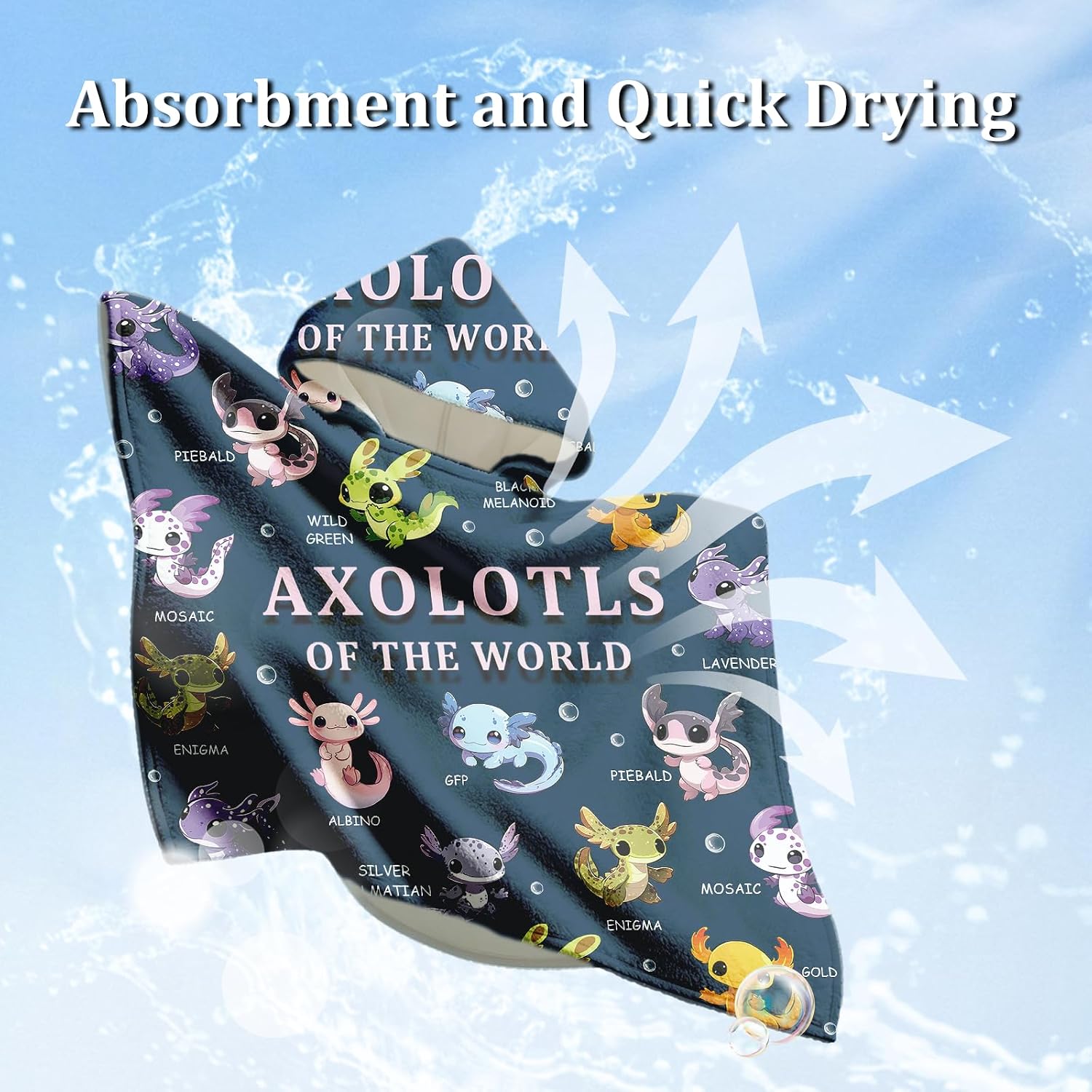 Axolotl Hooded Towels for Kids, Toddler Beach Towels for 4-10 Years, 30" X 30" Kids Towel Poncho, Cartoon Wearable Bath Towel for Boys,Girls, Pool, Swimming, Bath, Beach