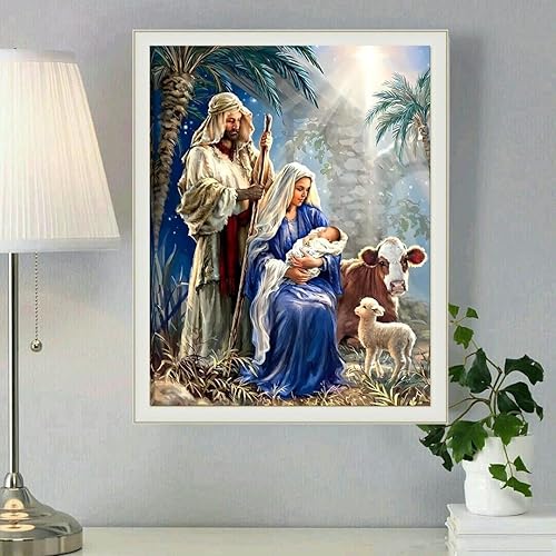 Miniatura 2 de KTHOFCY Kits de pintura de diamantes 5D para adultos y niños, Navidad Jesús nació con diamantes de bordado, punto de cruz, pinturas de diamantes de