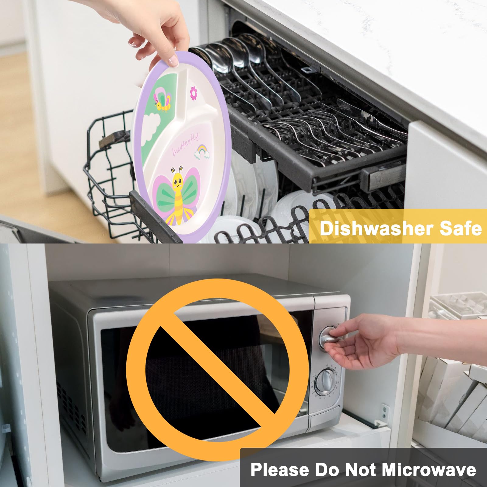 PHEENOWL Kids Dinnerware Set, Includes Toddler Plate Bowl Tumbler and Utensils, BPA Free Bamboo Fiber Material Perfect for Little Girls ()