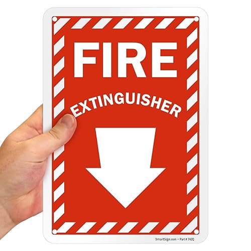 Miniatura 2 de SmartSign Letrero "Extintor de incendios" de 10 x 7 pulgadas con flecha hacia abajo y agujeros pre-limpiados, impreso digitalmente, plástico HDPE de