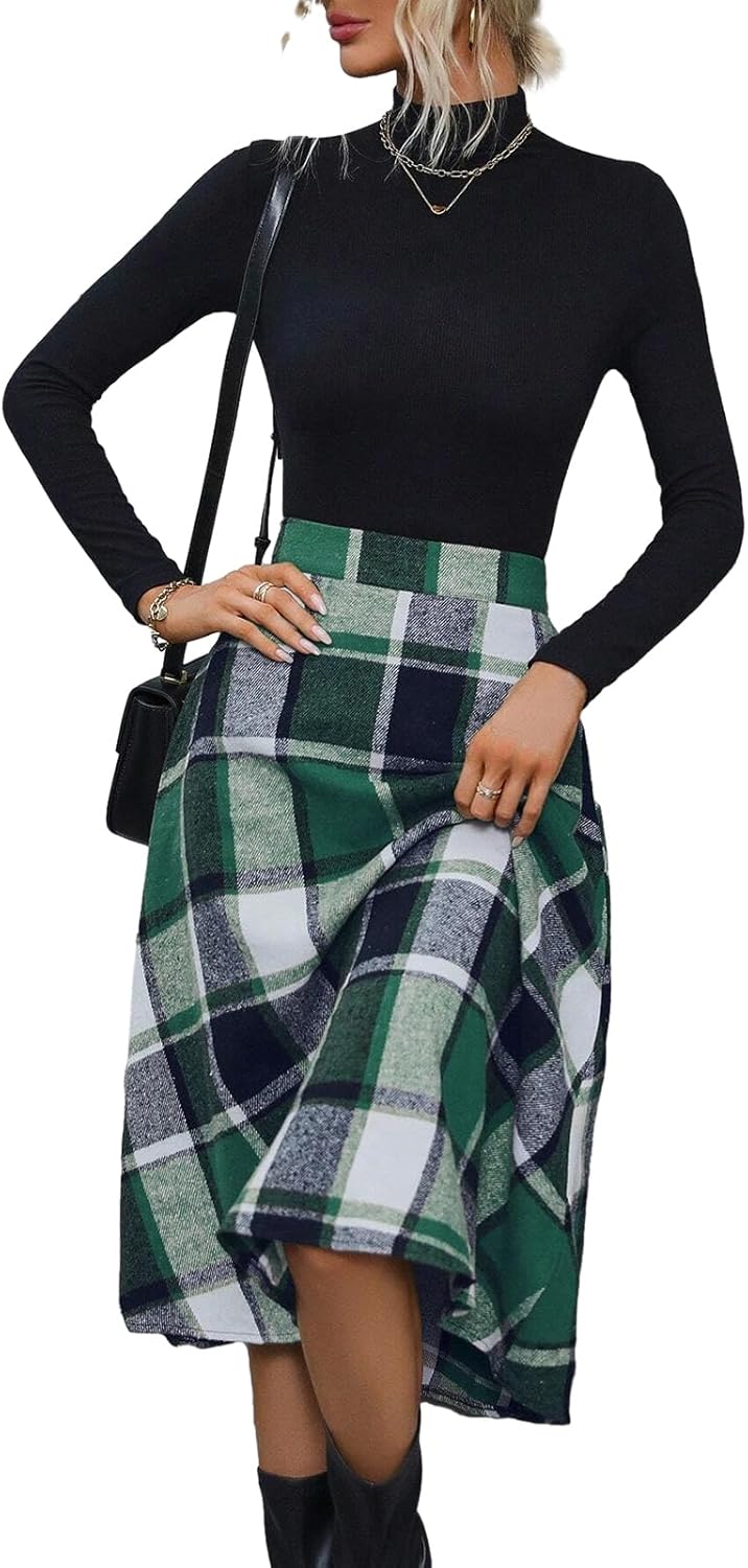 Plaid Skirts for Women High Waist Wool Skirts A-Line Tartan Midi Skirts - Image 3