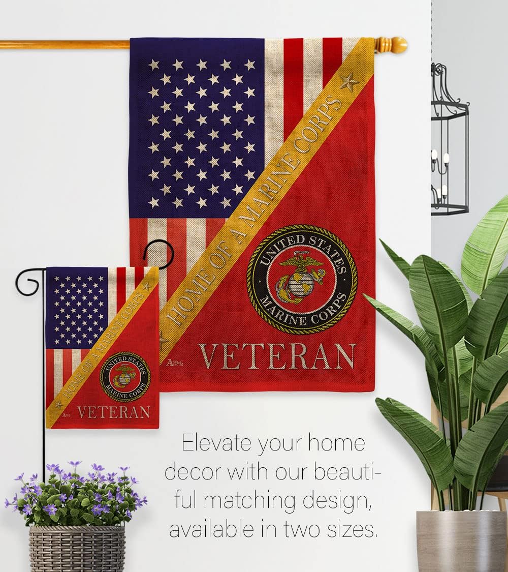 Home of Marine Corps Burlap Garden Flag - Armed Forces USMC Semper Fi United State American Military Veteran Retire - House Decoration Banner Small Yard Gift Double-Sided Made In USA 13 X 18.5