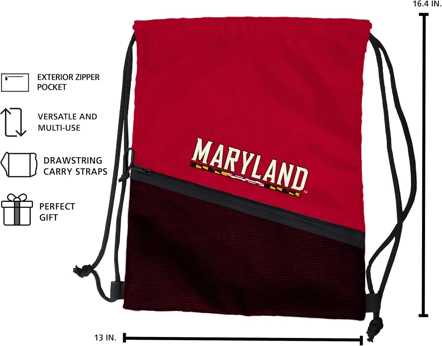 Logo Brands NCAA Maryland Terrapins Tilt Backsack - Water Resistant Drawstring Bag with Dual Strap Closure, Zipper Mesh Pocket, Lightweight & Portable