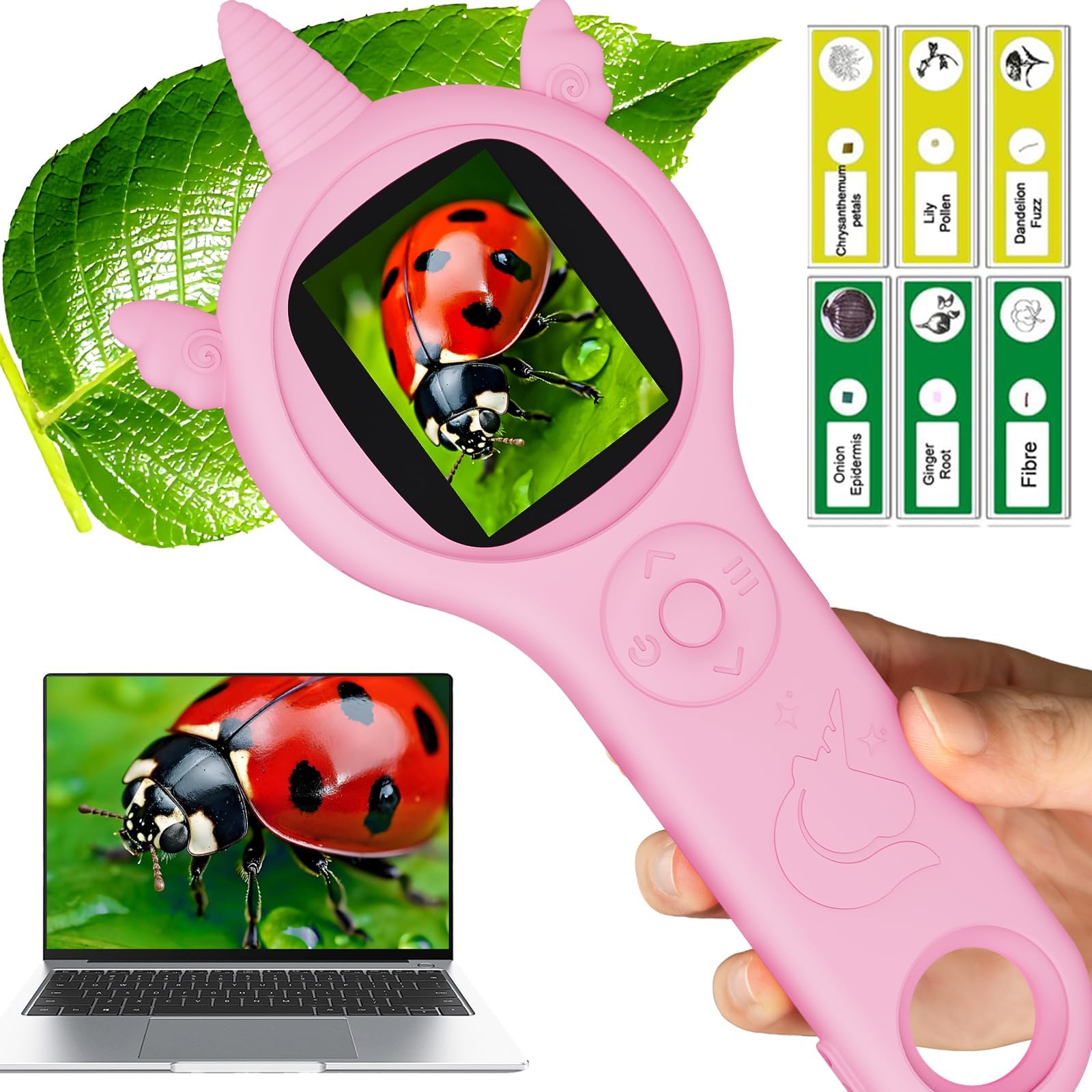 Daxiongmao Microscope for Kids, Kids Miniscope, Mini Digital Microscope for Kids Educational Science Toys, Christmas Birthday Gifts for Age 3 4 5 6 7 8 Girls&Boys (Pink)