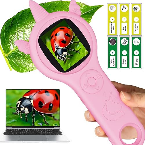 Microscope for Kids - Mini Digital Microscope for Kids Educational Science Toys, Christmas Birthday Gifts for Age 3 4 5 6 7 8 10 Girls&Boys (Pink)