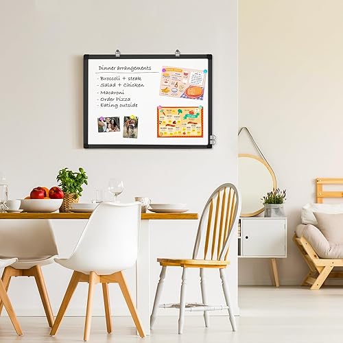 Miniatura 6 de Pizarra blanca de borrado en seco de 24 x 18 pulgadas, pizarra magnética de borrado en seco para pared, marco de aluminio para colgar, pizarra