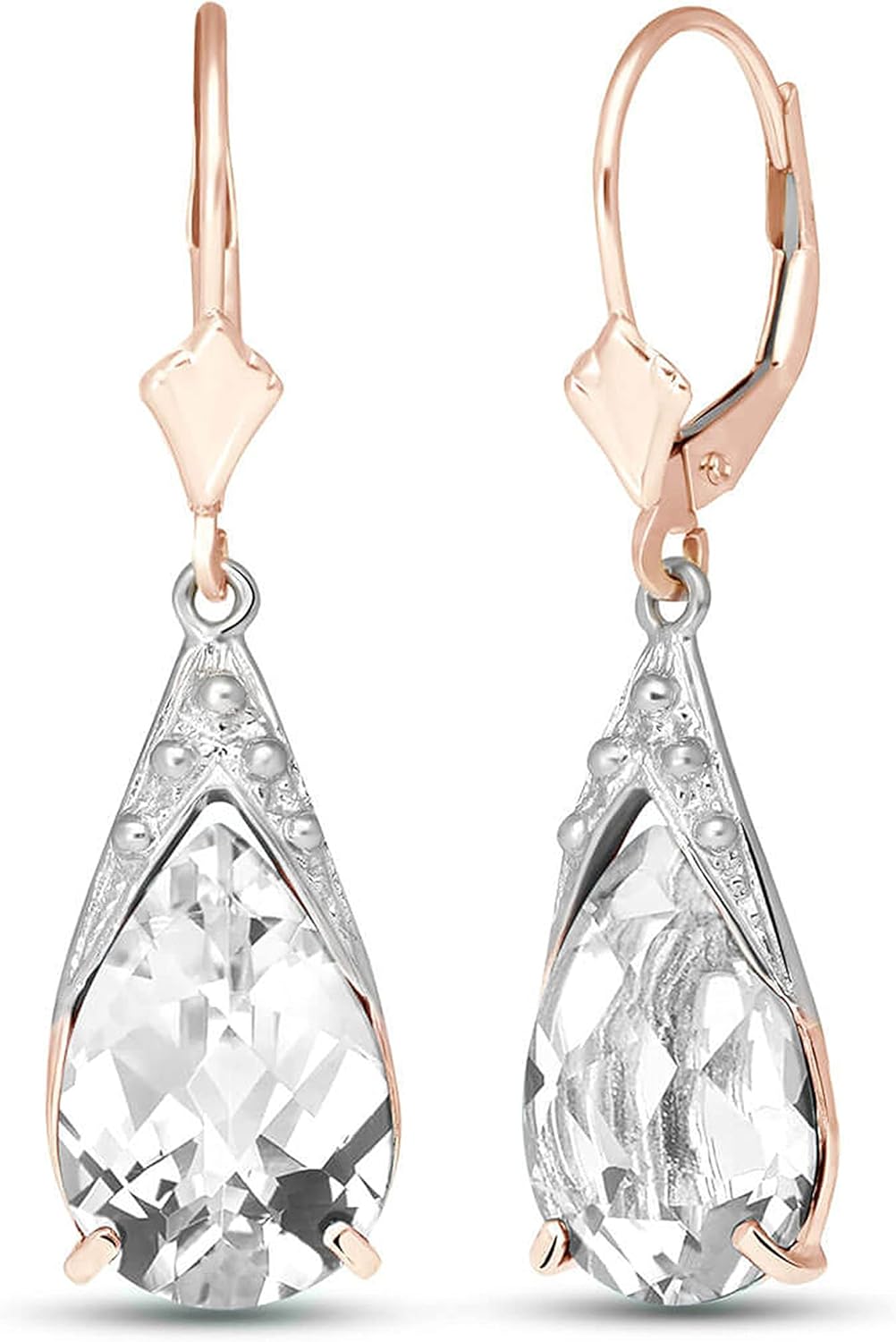 Galaxy Gold GG 10 Carat 14k Solid Rose Gold Ocean White Topaz Earrings
