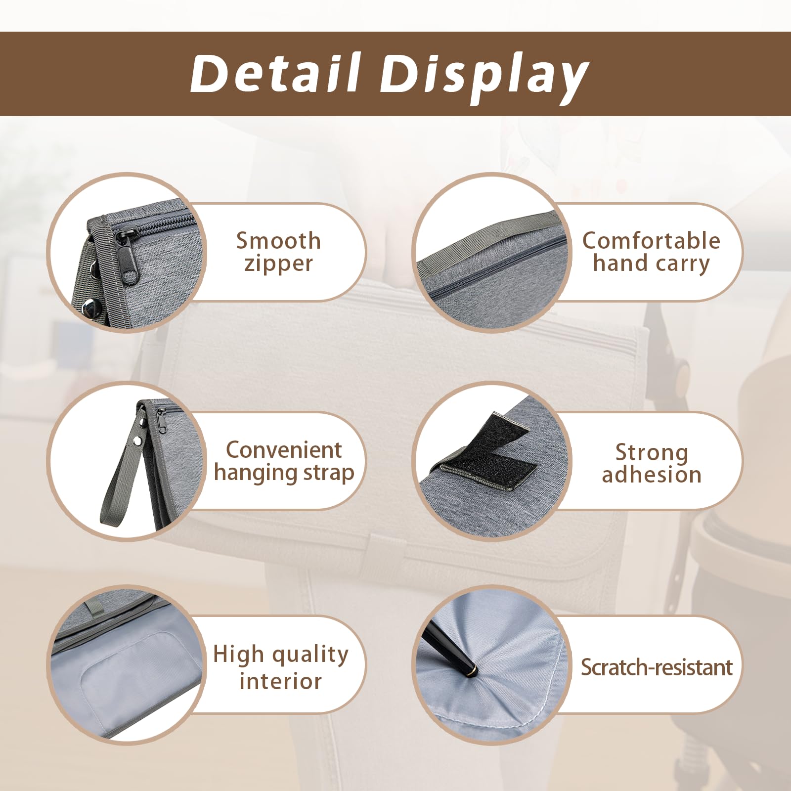 Borsa Pannolini, Multifunzione Sacchetto Pannolino, Diaper Bag con Fasciatoio Portatile, Impermeabile Pannolini Organizzatore per Pannoli Salviette e Piccoli Oggetti, Oxford, 1 Pezzo, Grigio