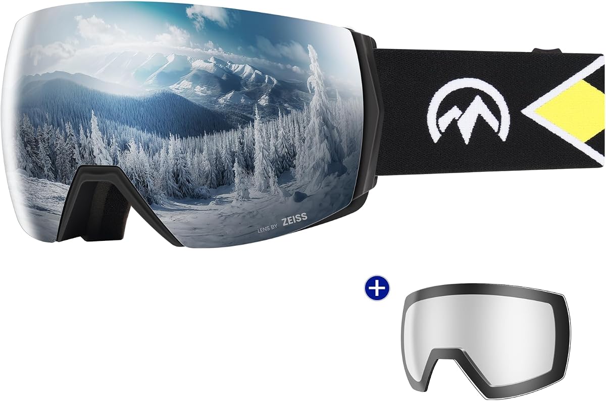 OutdoorMaster Ultra Gafas de esquí ZEISS Juego de lentes intercambiables antivaho | Visión panorámica, óptica ZEISS de precisión, espuma viscoelástica de triple capa, lentes magnéticas de intercambio rápido, aptas para casco