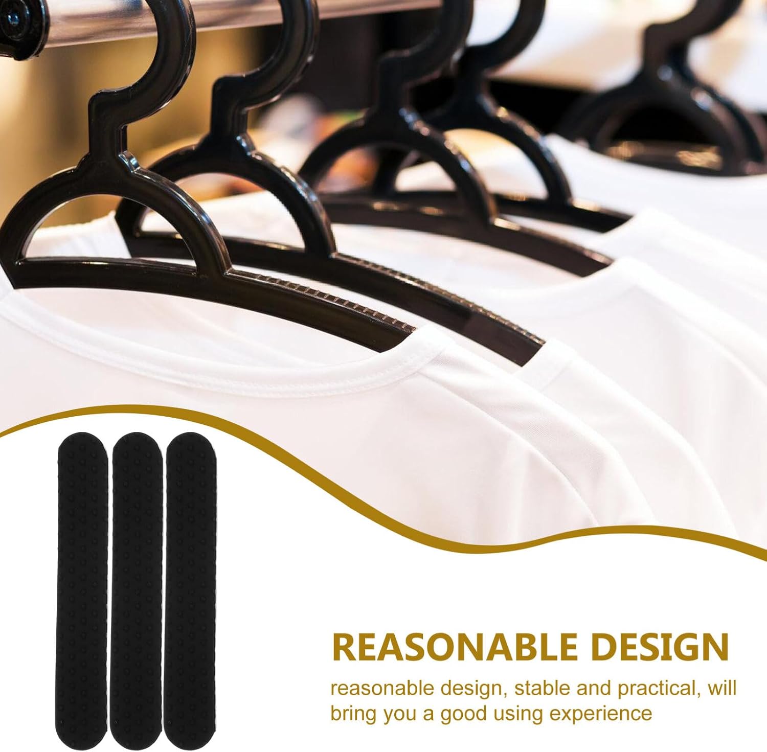 Non-Slip Hanger Grips 100pcs Silicone Adhesive Strips for Plastic Clothes Hangers Black