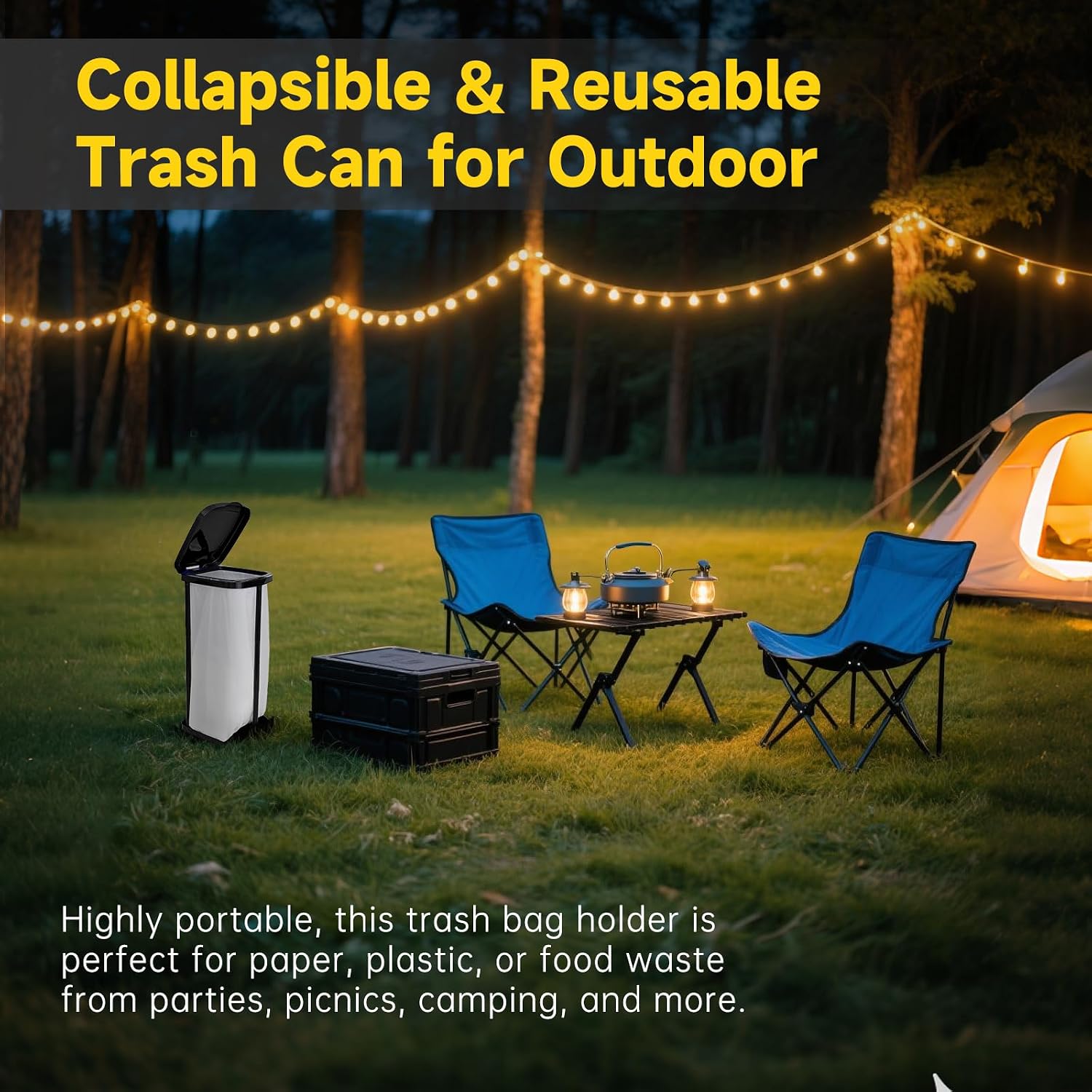 Portable Trash Bag Holder Collapsible Trash Can with Lid, Trash Can for Outdoor Indoor Camping, Kitchen, Party, 15 Gallon Trash Bag Stand