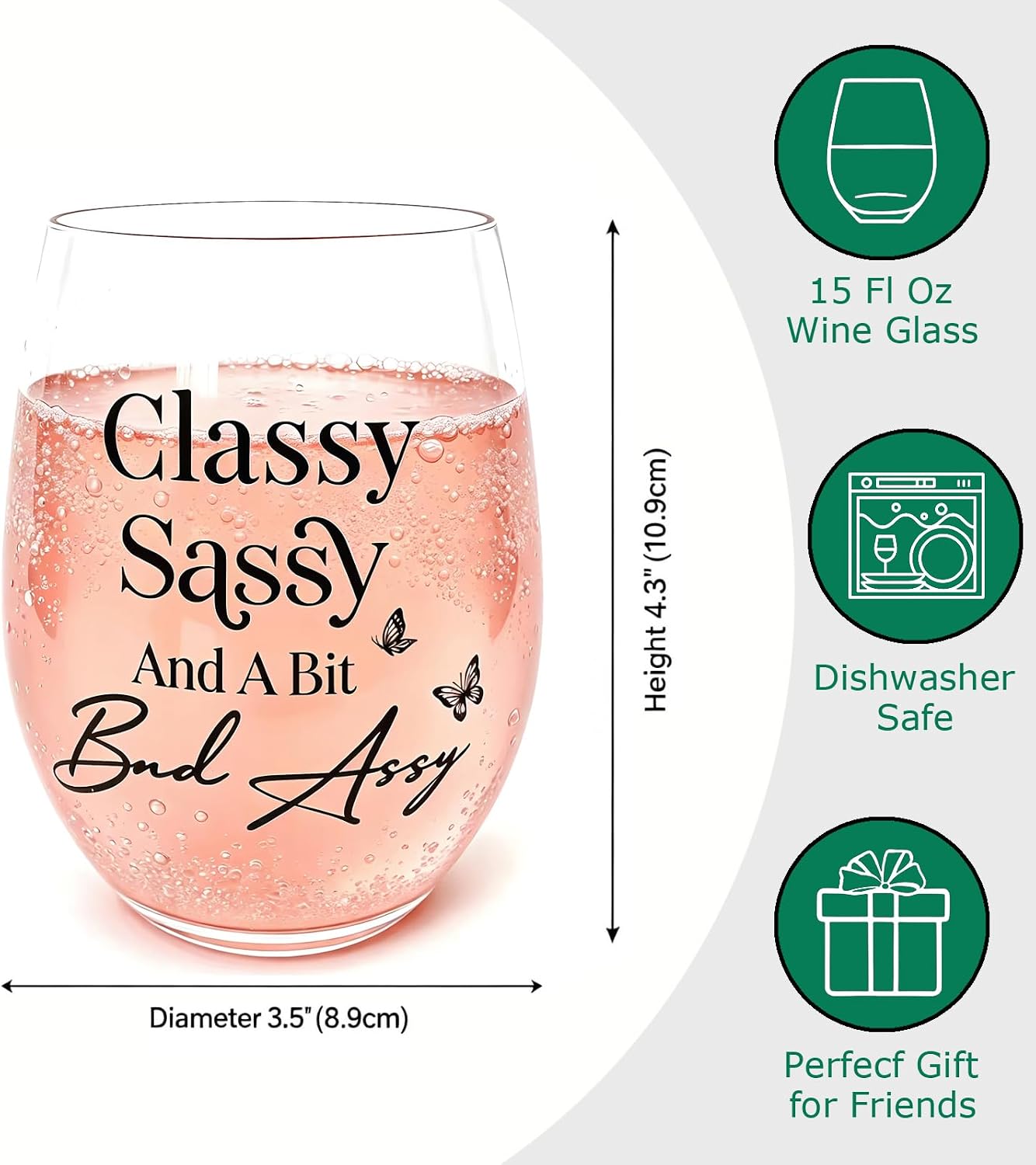 15oz Stemless Wine Glass birthday gifts for women