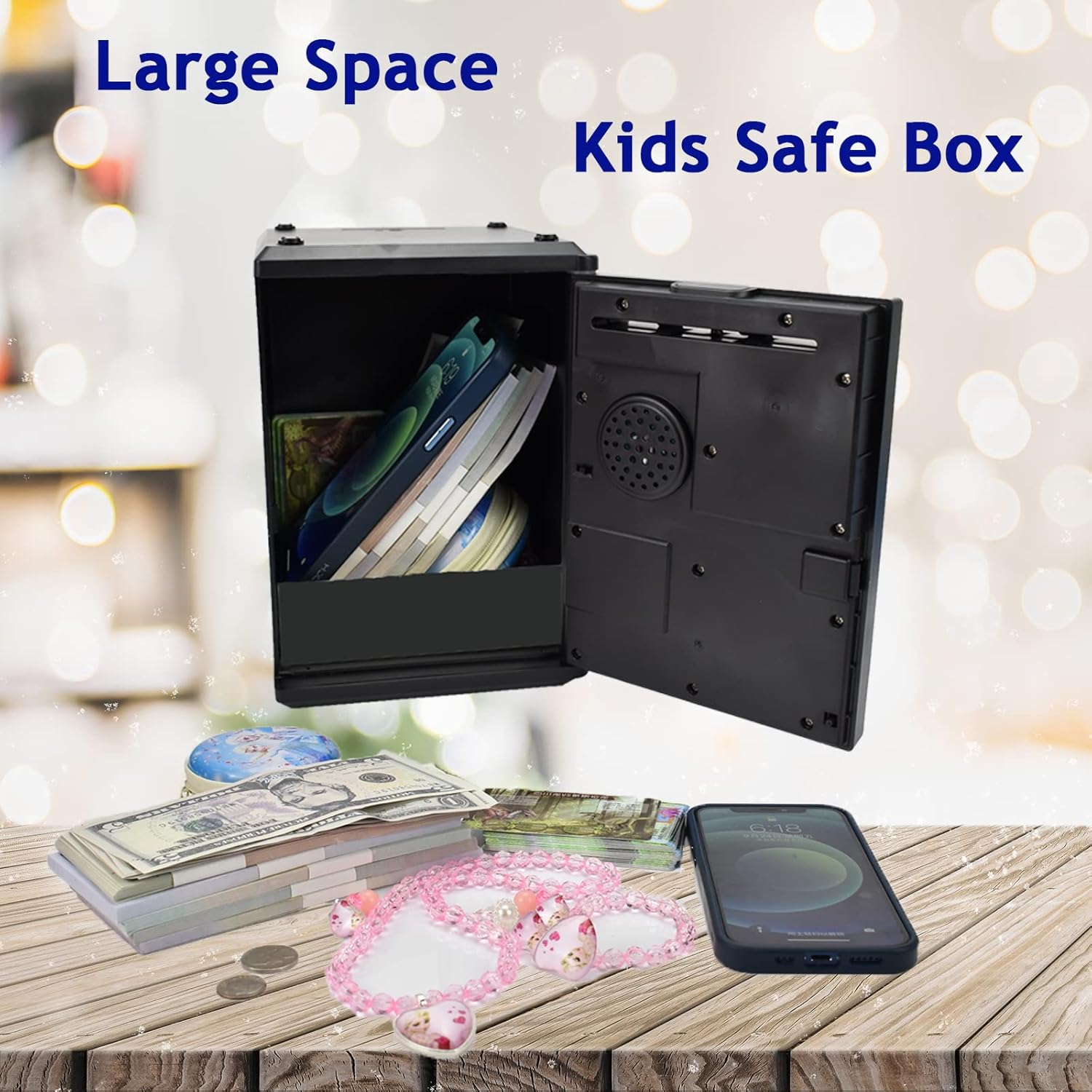 Kids Safe Bank with Fingerprint Password Talking ATM Piggy Bank for Real Money Toy Gift for 5-14 Years Old Boys Girls (Silver/Black)