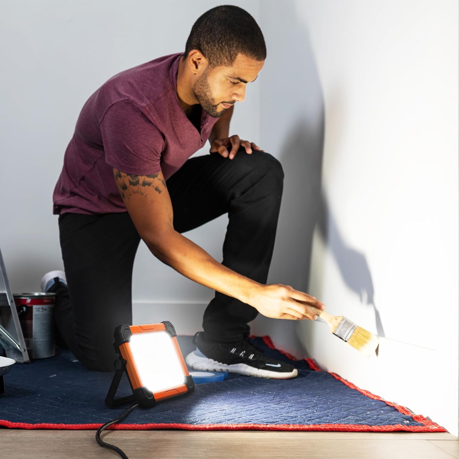 BLACK+DECKER LED Work Light, 2000 Lumens LED Utility Panel Flood Light, IP65 Waterproof, Shock Resistant, 120° Beam Angle, ETL Certified, Adjustable Kickstand, Tripod Compatible, Portable, 120V Plug