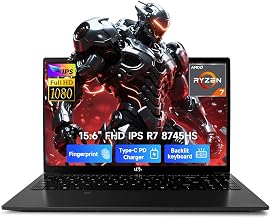 NIMO 15.6" Light Gaming-AI-Ready-Laptop, AMD R7-8745HS 16GB DDR5 RAM 512GB SSD (8C/16T, Beat R9 7940HS up to 4.9GHz) Radeon 780M, 100W Type-C Backlit Keyboard Fingerprint USB-C 4.0 Work & Play Win 11
