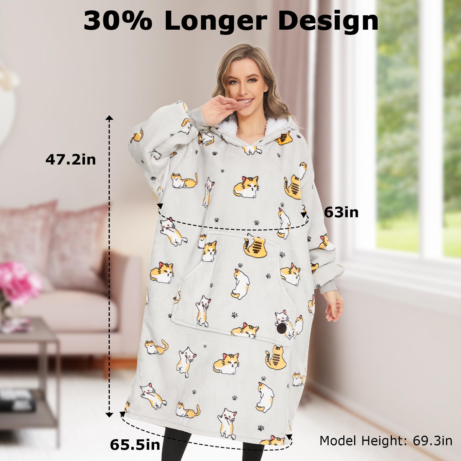 THREE POODLE Felpa Coperta Oversize con Cappuccio, Felpa Gigante Coperta Indossabile con Maniche, Coperta con Cappuccio Ultra Morbida e Calda, Cozy Hoodie Felpa Pile per Donna,Uomini e Bambini, Regalo