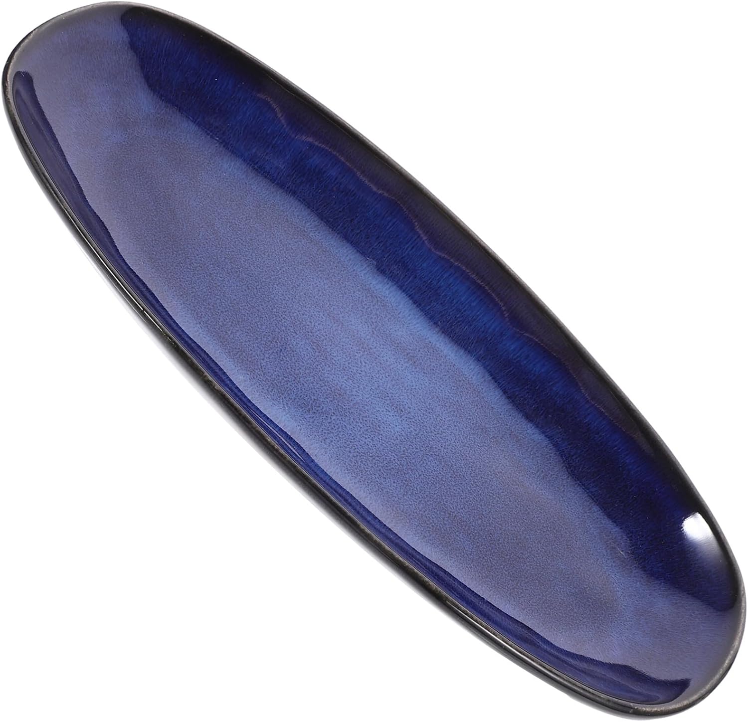 Milisten Ceramic Sushi Plate and Fish Tray Small Blue Oblong Dish Food Serving Snack Plate for Home Restaurant Hotel